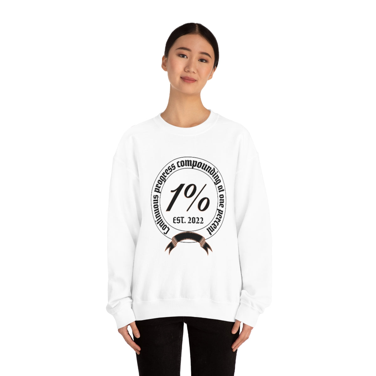1% Badge Continuous Progress Unisex Heavy Blend Crewneck Sweatshirt | Lifestyle 4X Backside