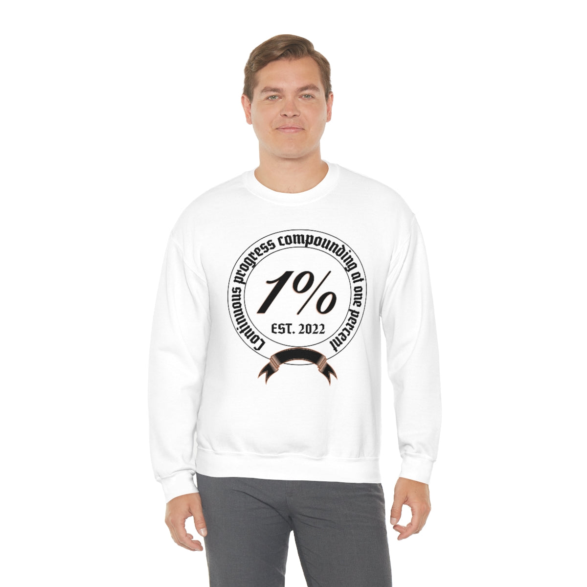 1% Badge Continuous Progress Unisex Heavy Blend Crewneck Sweatshirt | Lifestyle 4X Backside