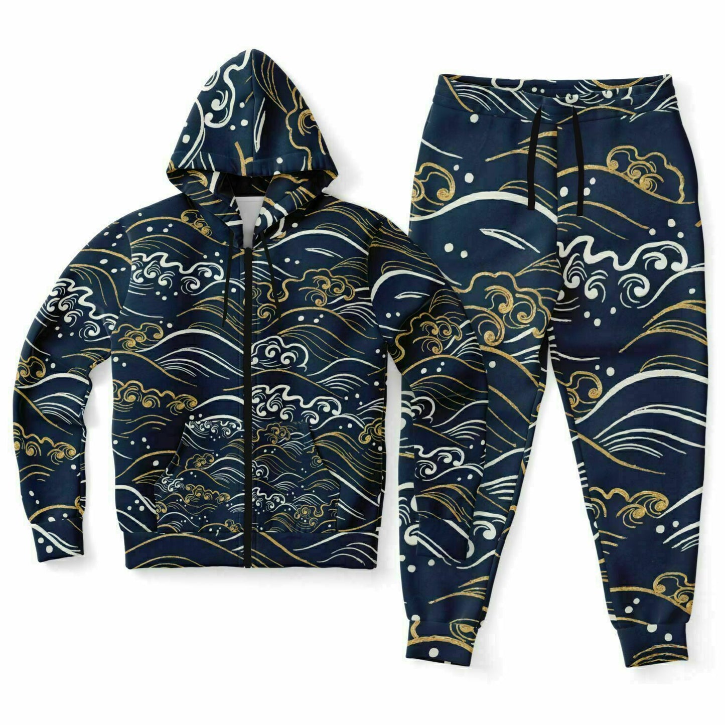 Blue Wavy Pattern Flow State of Mind Zipper Hoodie and Pants Tracksuit | One Percent