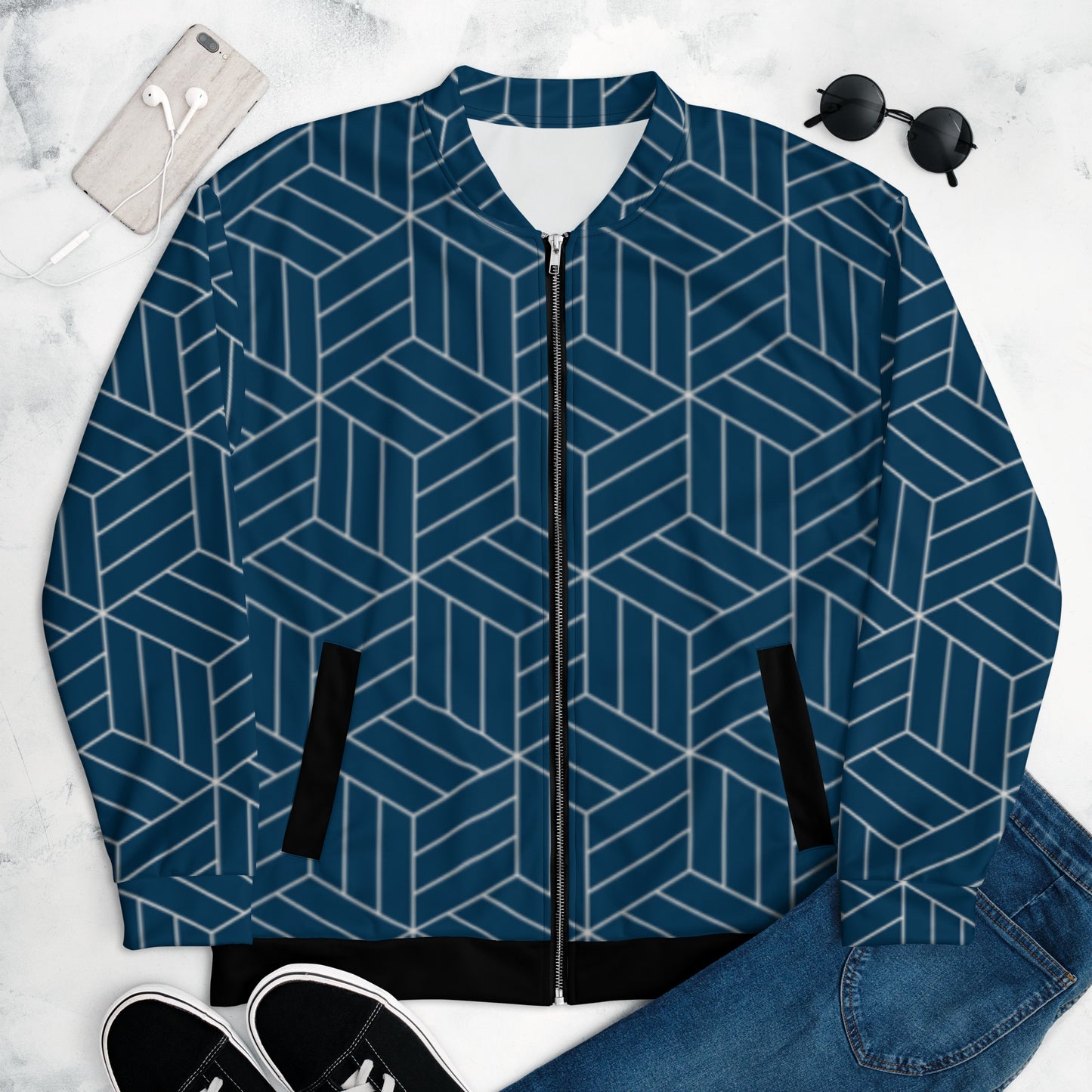 Japanese Geometric Pattern Unisex Bomber Jacket