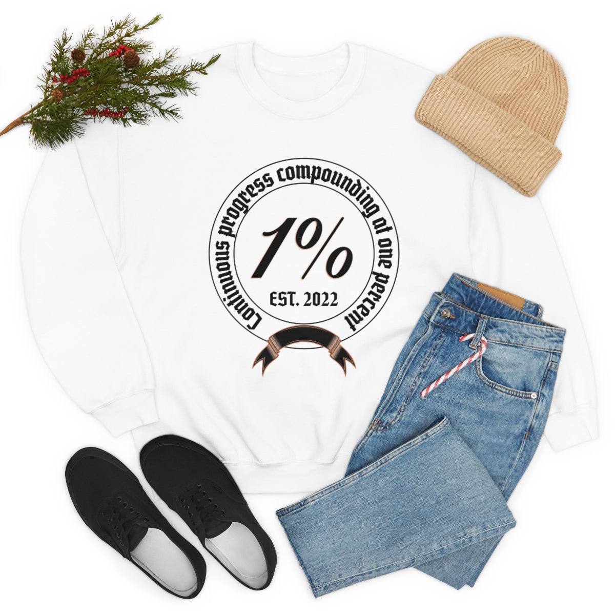 1% Badge Continuous Progress Unisex Heavy Blend Crewneck Sweatshirt | Lifestyle 4X Backside