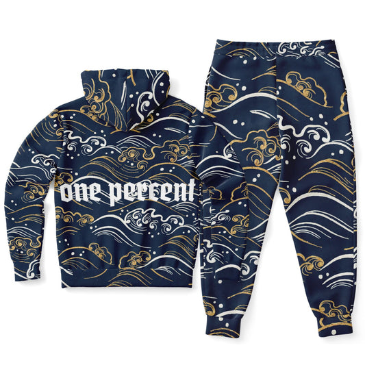 Blue Wavy Pattern Flow State of Mind Zipper Hoodie and Pants Tracksuit | One Percent