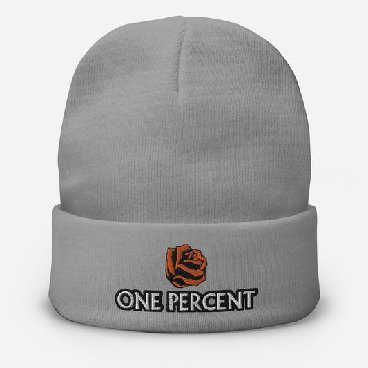 Red Rose One Percent Embroidered Beanie